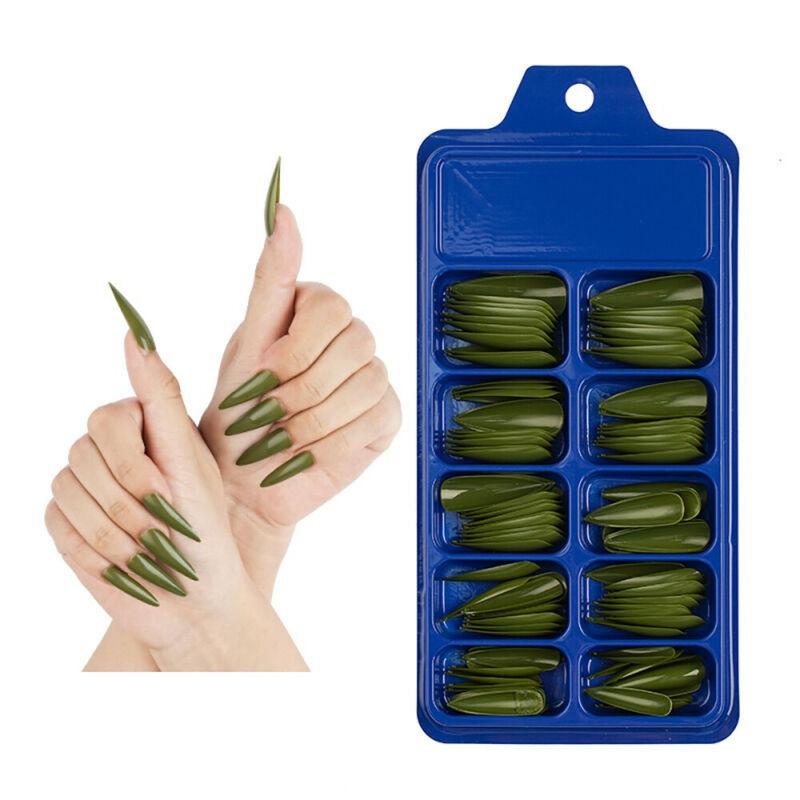 Manicure Nail Tips False 100 Pcs Matte Solid Colour Long Stiletto Simple Full Cover Nails Art