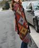 Sarah Rose Wool Poncho Ethnic Bohemian Print Soft Women's Coat/Cape/Shawl, Hoodie, Silhouette, Fall/Winter (Khaki)