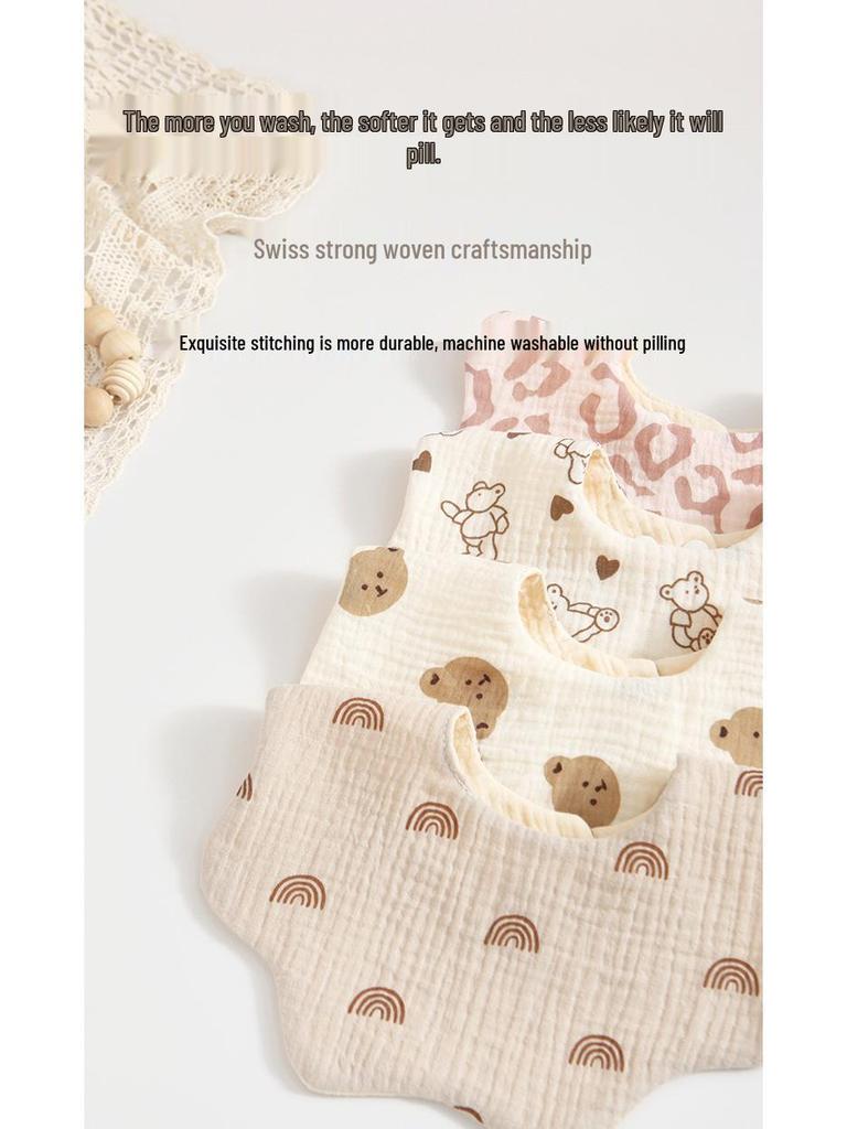 Korean 6-Layer Cotton Gauze Petal Bib: 360° Anti-Spit-Up Newborn Drool Towel.