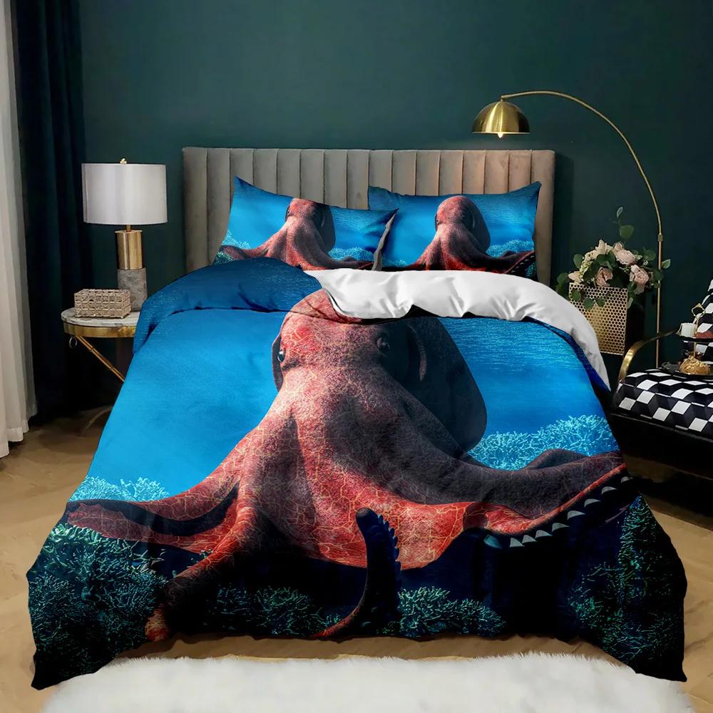 Octopus Duvet Cover Sealife Bedding Set Ocean Animal Comforter Cover Teens Adults Double Queen King Size Polyester Qulit Cover
