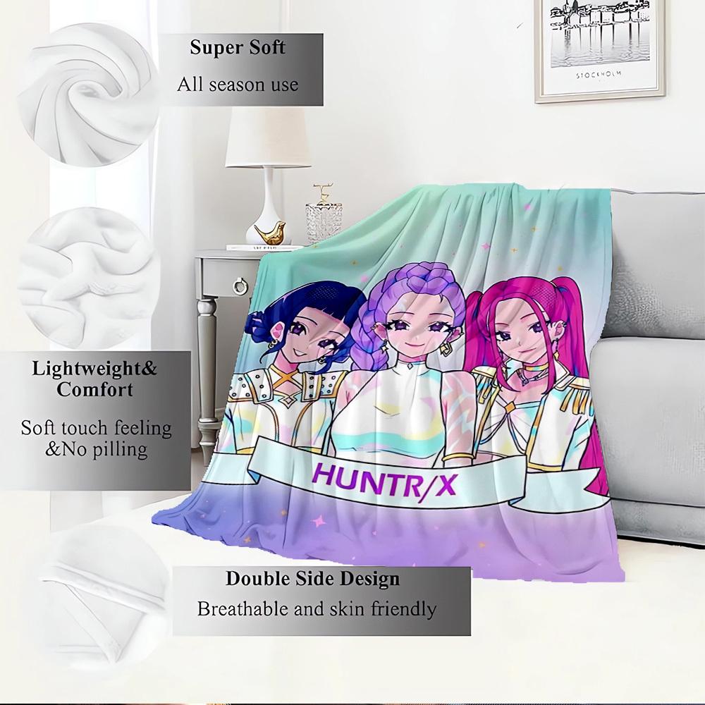 Gruppo di Ragazze Anime K-POP Coperta Morbida Calda delle Quattro Stagioni Copriletto Spesso a Maglia in Poliestere per Tutte le Stagioni per Letto, Campeggio, Viaggio Regalo Perfetto