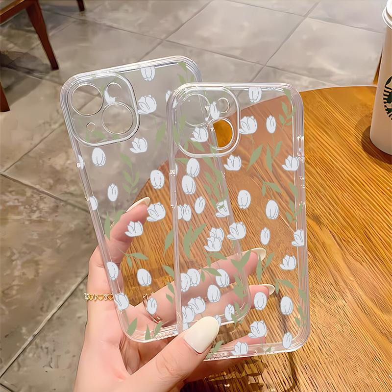 Simple ins wind tulip suitable for 17/16pro apple 15pm mobile phone case iphone13 transparent soft case 14p