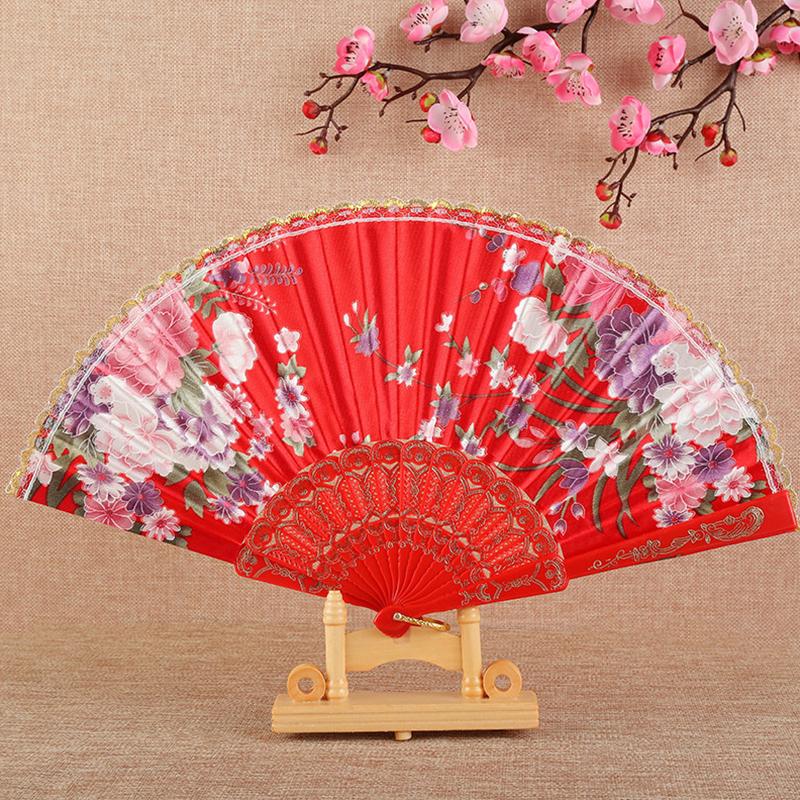 1Pc Flower Pattern Elegant & Luxurious Folding Fan Vintage Dance Fan Fashion Chinese Style Hand Held Stamping Design
