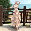 Chiffon Printed Lotus Leaf Edge Pendulum Dress Long Backless Super Fairy Vacation Dress Real Shot