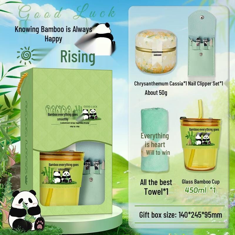 Panda National Trend Gift Set 14 Nail Clippers + Glass Cup + Towel + Tea