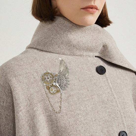 Vintage Steampunkowa Broszka Retro Punk Zębatki i Skrzydło Przypinka do Klapy Sukienka Koszula Korsarz dla Kobiet Mężczyzn Dodatek do Stroju