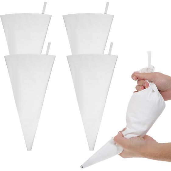 4 Pack Reble Pastry Piping Bags 16" Large Cotton Cake Decorating Icing Bags White Frosting Icing Piping Bag Decorating Frosting Hangable Baking