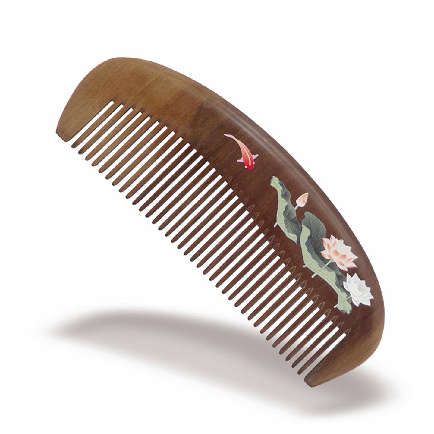 

Solid Peach Wood Painted Mandarin Duck Comb - Decorative Gift for Men & Women, Anti-static, Free Engraving.