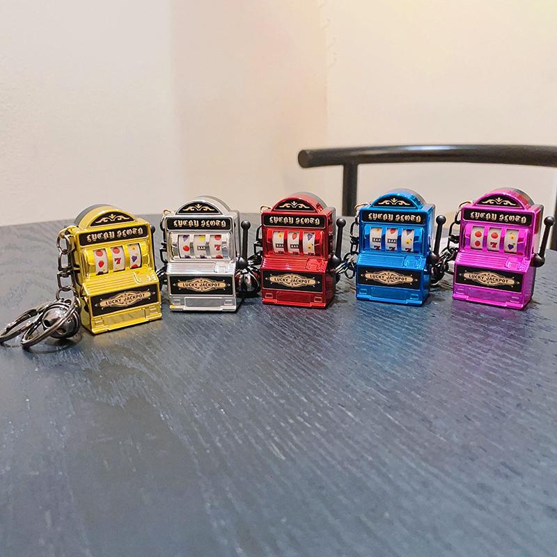 Fruit Slot Machine Keychain Lucky Charm Jackpot Keychains Mini Casino Pendant Bag Charm Novelty Gifts For Kids Adults New