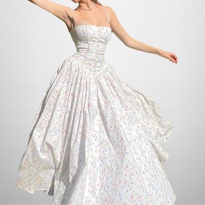 Women's New Style Elegant and Fashionable Printed Suspender Waist-hugging Dress
