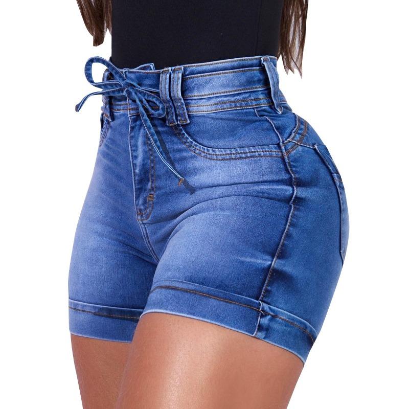 Pantaloncini di jeans con cintura a vita alta estivi da donna, sexy, aderenti e sottili, con parola "A"