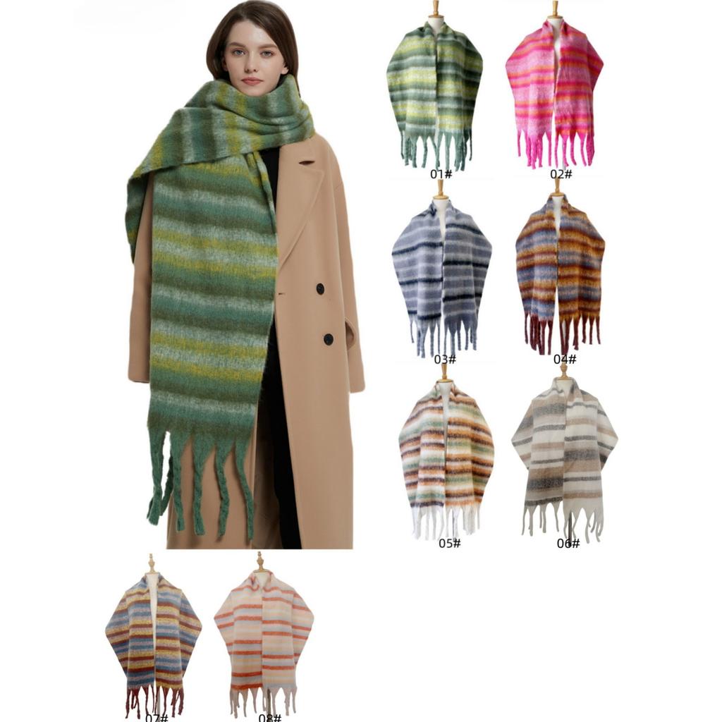 Women's Vintage Scarfs Winter Casual Scarf Stripe Shawl Wraps Poncho Blanket Fringe Soft Warm Thick Blanket Scarfs Chunky Long Shawl Scarves for Women
