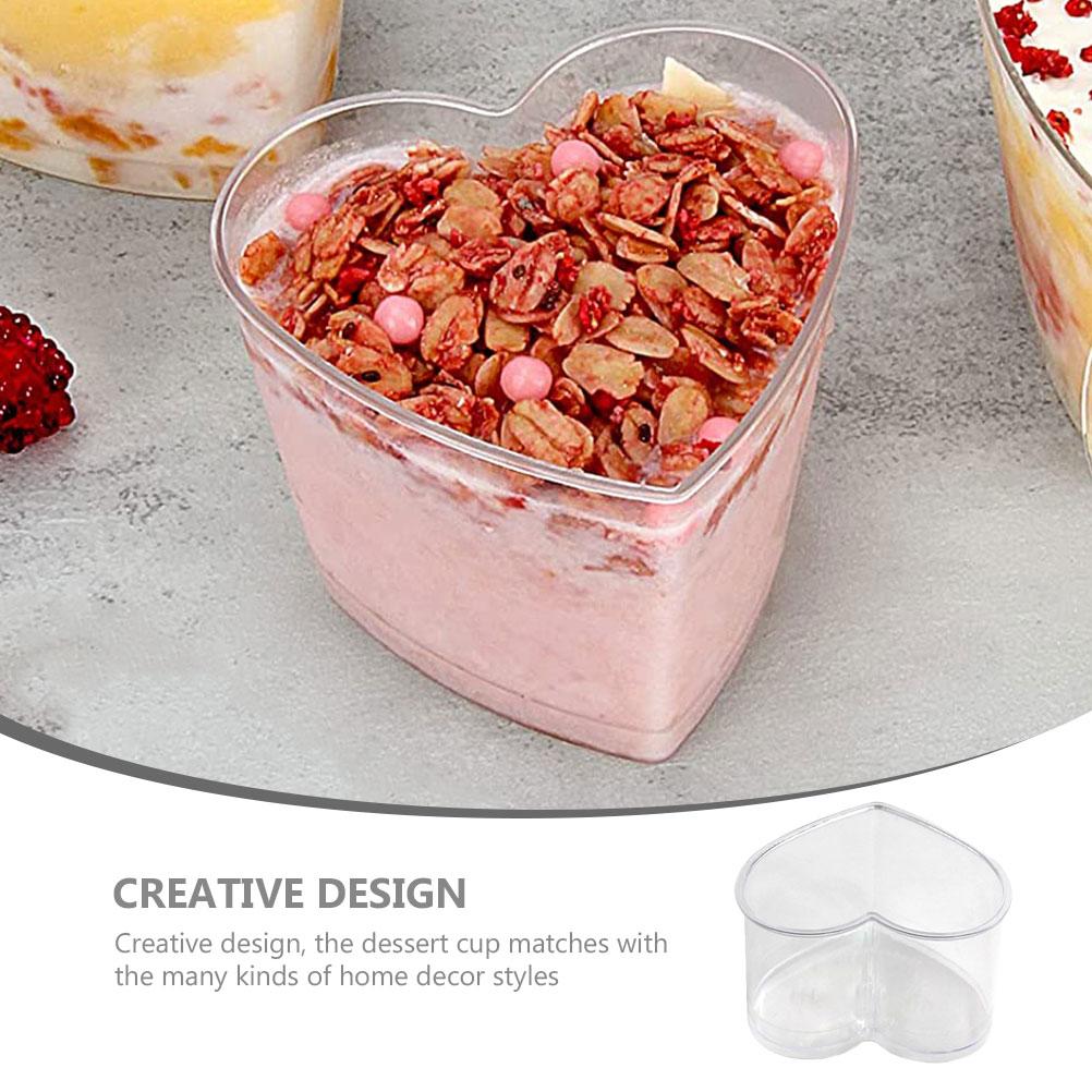 Party Dessert Cup Heart Shaped Air with Lid Pudding Transparent Plastic Cups