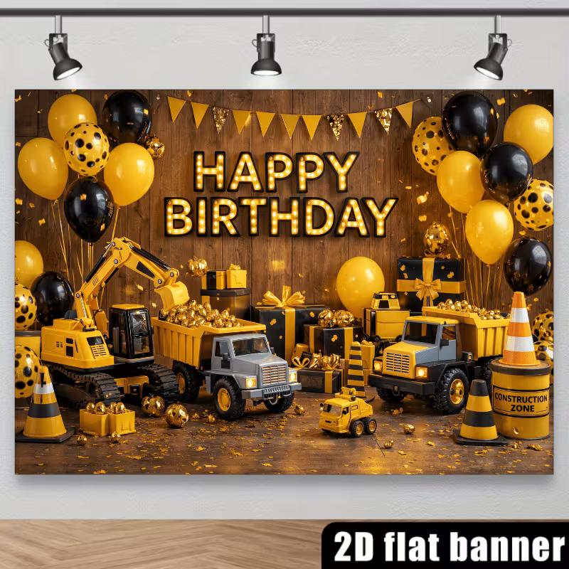 2D Playful Construction Zone Dump Truck Backdrop for Kids Birthday Celebrations