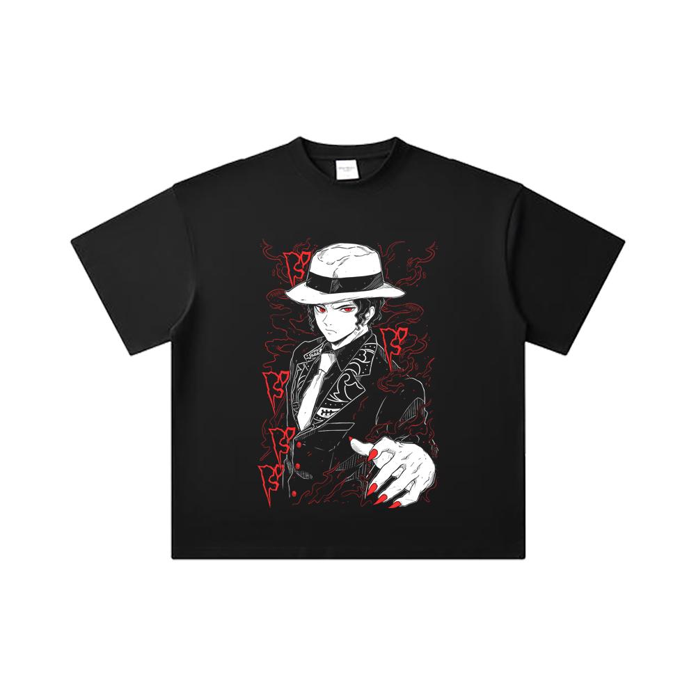 260 GSM Double Yarn 32 Count 100% Cotton Demon Slayer V37 Muzan Print Unisex Heavy Cotton T Shirt