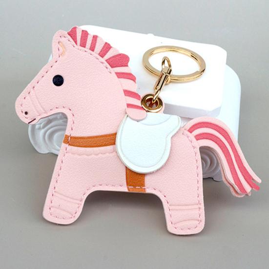 Keychain Pendant Cartoon Horse Shape Key Holder Imitation Leather Access Control Card Holder Bag Charm Decorative Keychain Accessory