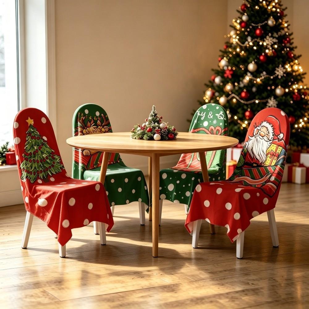 4 pcs Dustproof Chair Protective Sleeves Dwarf Santa Chair Dust Cover New Year Party Decor