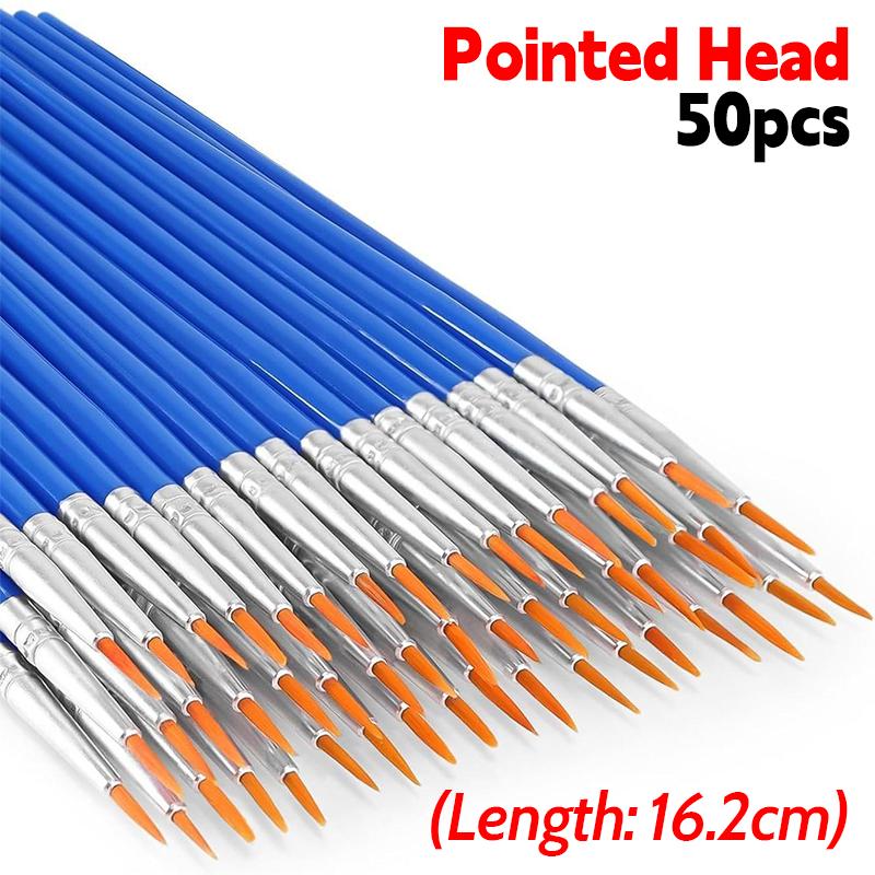 

100/50x Flat Pointed Head Painting Brushes Nylon Hair Paint Brush Pens Oil Acrylic Watercolor Art School Kids Students Beginners