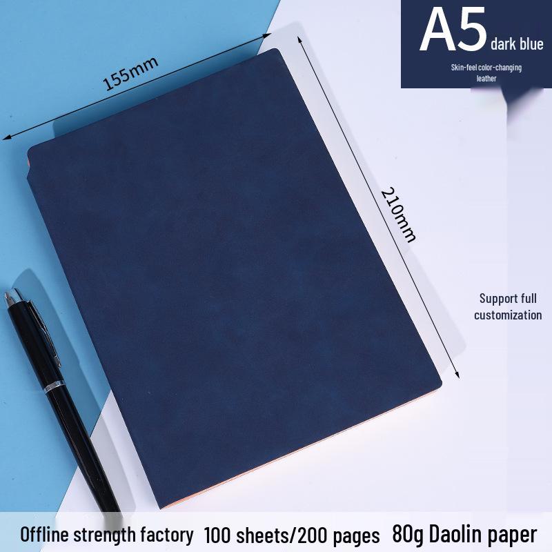 A5 Leather Notebook with Logo, Pen Holder, Thickened Soft Cover for Business Meetings and Student Notes