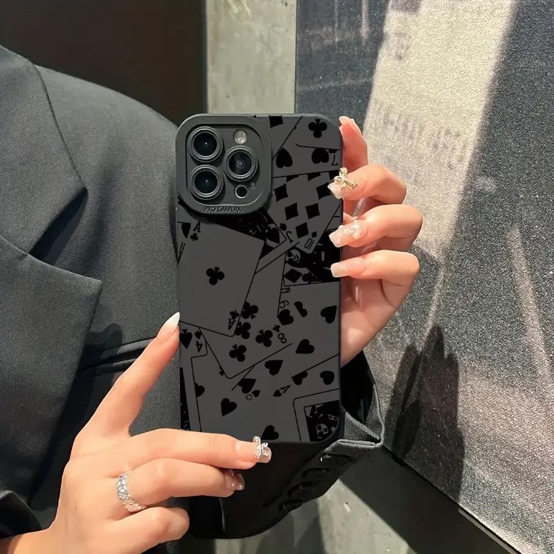 Husă de telefon elegantă cu design de cărți de joc pentru iPhone 15 14 13 12 11 Pro Max XS X XR 7 8 14 Plus 15 Husă de protecție din silicon antișoc