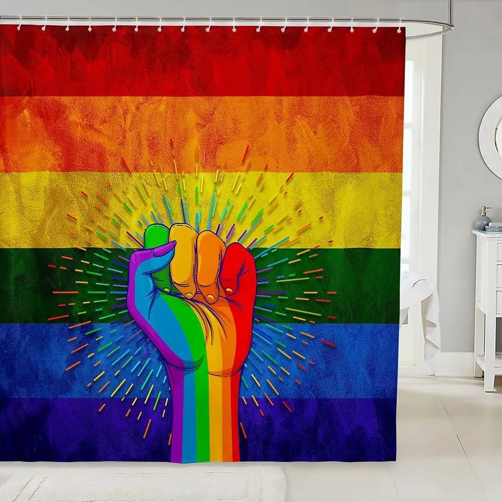 Rainbow Shower Curtain Love Pride Theme Bathroom Curtain for Teen Girls Bathtub Screen Colorful Stripes Waterproof Decoration