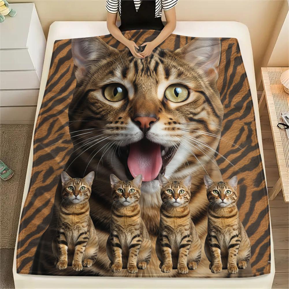 1 Stück Spielzeug Tigerkatzen-Print Flanelldecke, Hohe Qualität, Bequem für alle Jahreszeiten, Heimdekoration, Wärme und Komfort, Perfekt für Geschenke