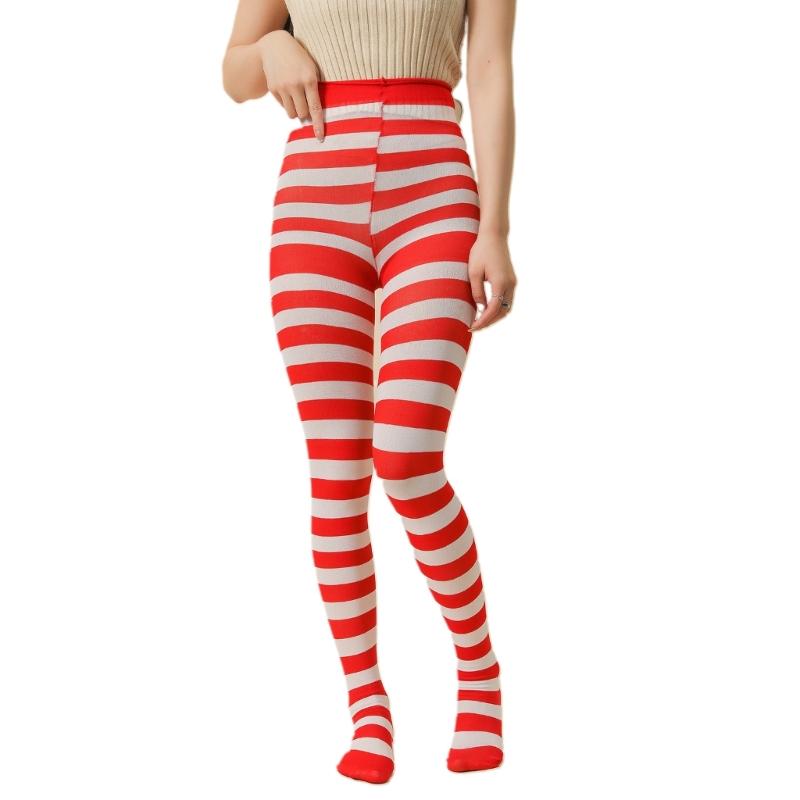 Damen Weihnachten Halloween Gestreifte Strumpfhosen Hoher Bund Vollständig Lange Strumpfhosen Leggings Strümpfe Cosplay Kostüm Zubehör