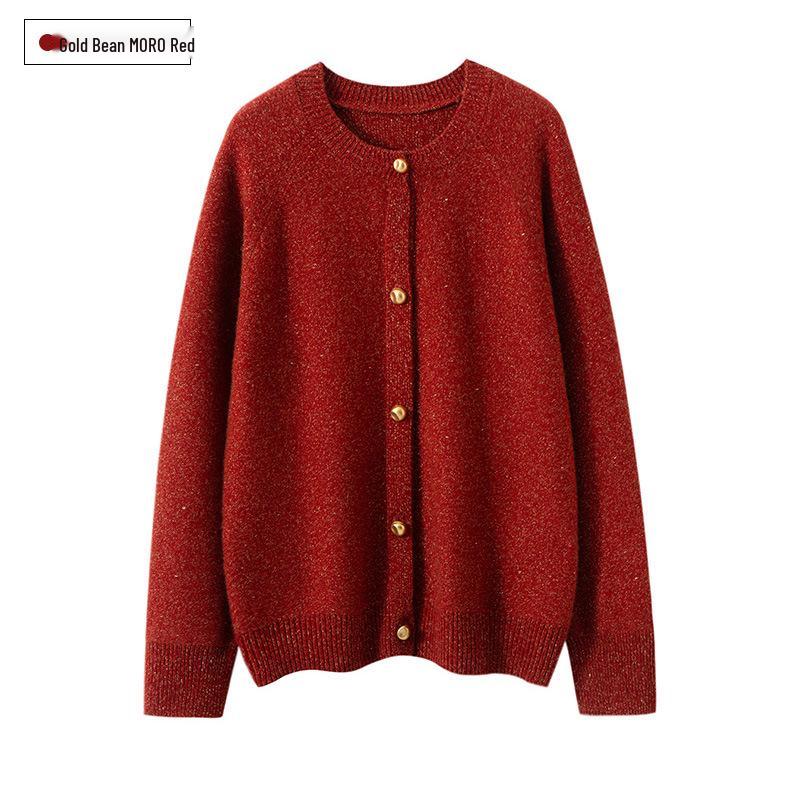 Women's Cashmere Cardigan: Thick, Round Neck, Raglan Sleeves, Versatile Knit for Autumn/Winter.