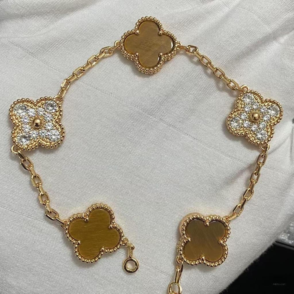 Nuova Versione Bracciale Quadrifoglio Cinque Fiori Agata Rossa Naturale Madreperla Bianca Bracciale da Donna Bracciale Laser