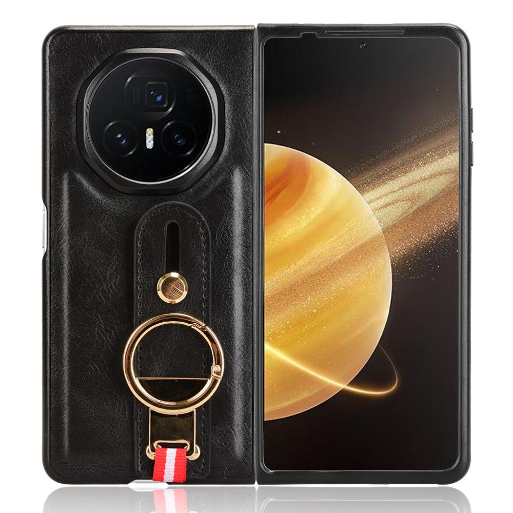 For Honor Magic V3 5G Case Leather+PC+TPU Wristband Cover with Bottle Opener Ring