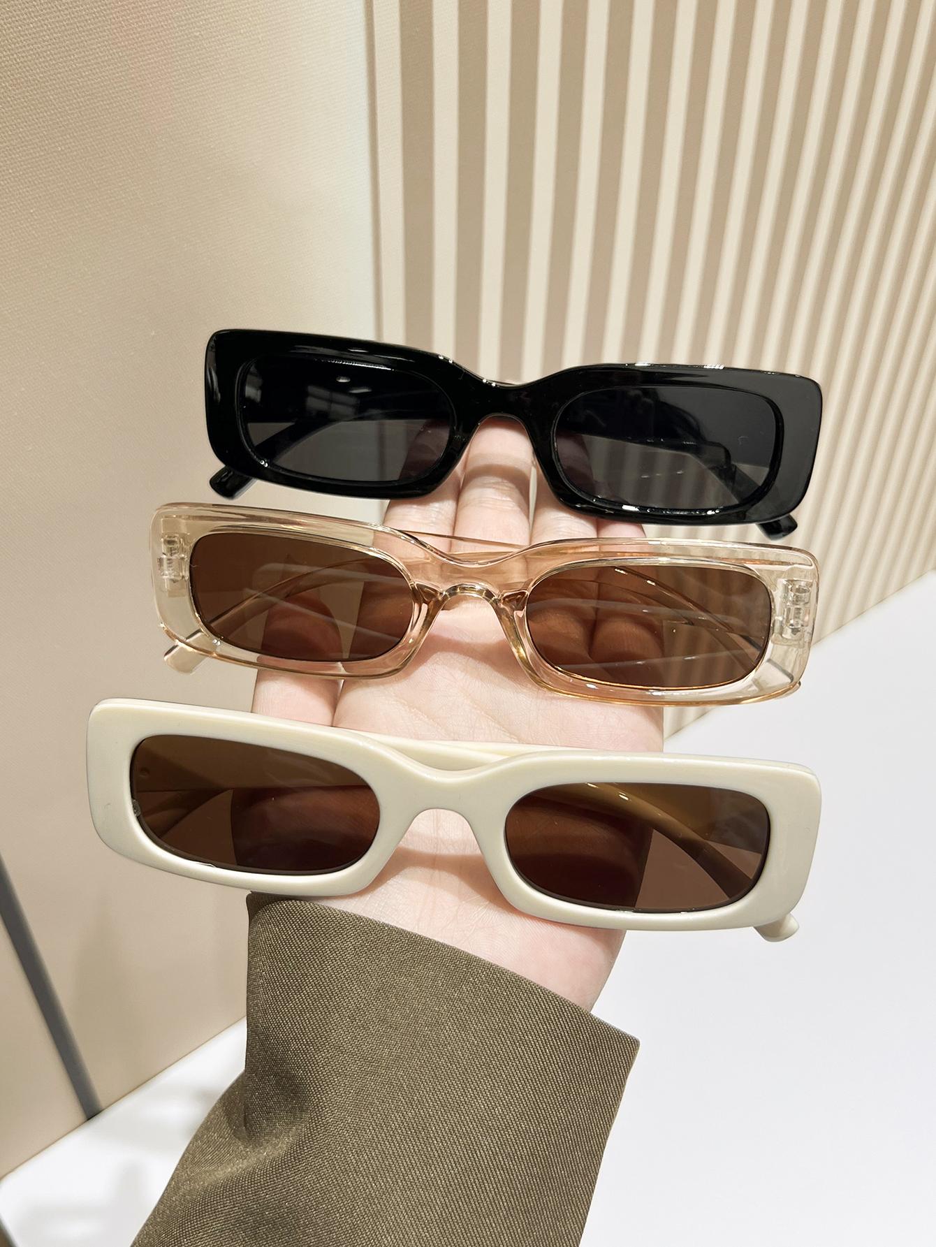 

3Pcs/4Pcs Fashionable Square Narrow Frame Sunglasses Set, Multiple Styles to Match Different Outfits, Suitable for Driving