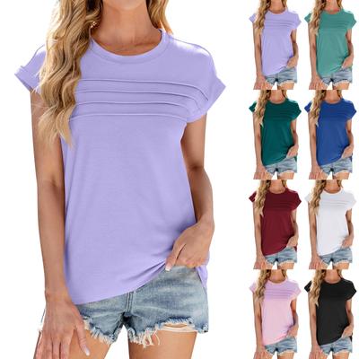 Women's Fashion Casual Short Sleeve Basic Texture Solid Color Round Neck T-shirt Vest Top