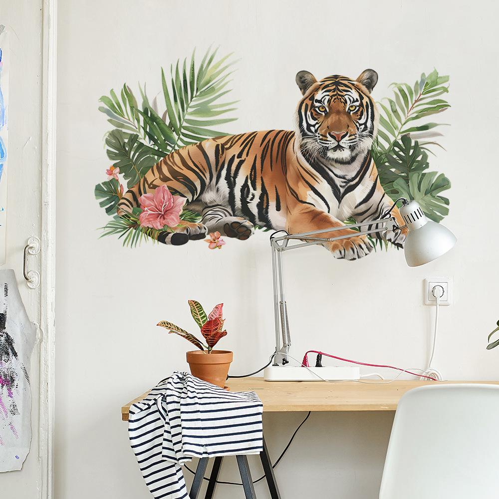 Tiger Green Plant Bedroom Living Room Study Background Landscaping Wall Stickers Self-adhesive