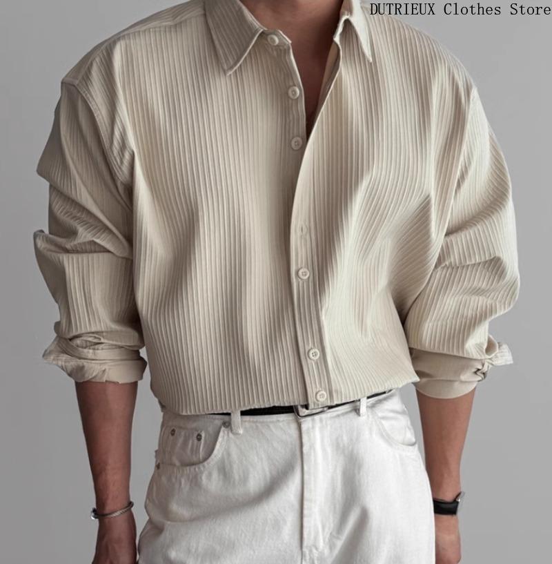 Hoge Kwaliteit Heren Business Casual Overhemden High-End Textuur Effen Kleur Overhemden Ademend Losse Overhemden met Lange Mouwen voor de Lente