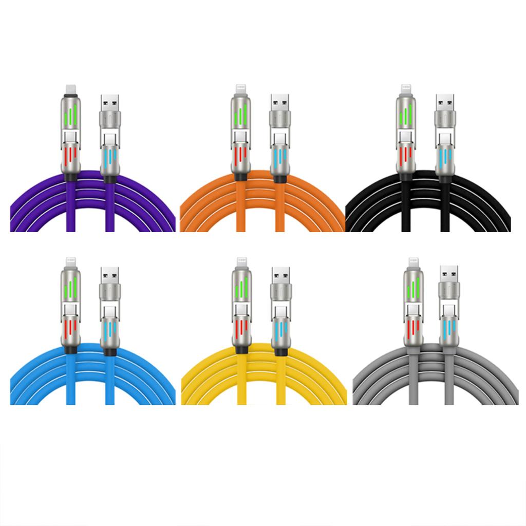 4-in-1 USB Charging Cable, 240W Maximum Fast Charging Cable, Seven-color Breathing Light Fast Charging Cable, Type-C Charging Cable