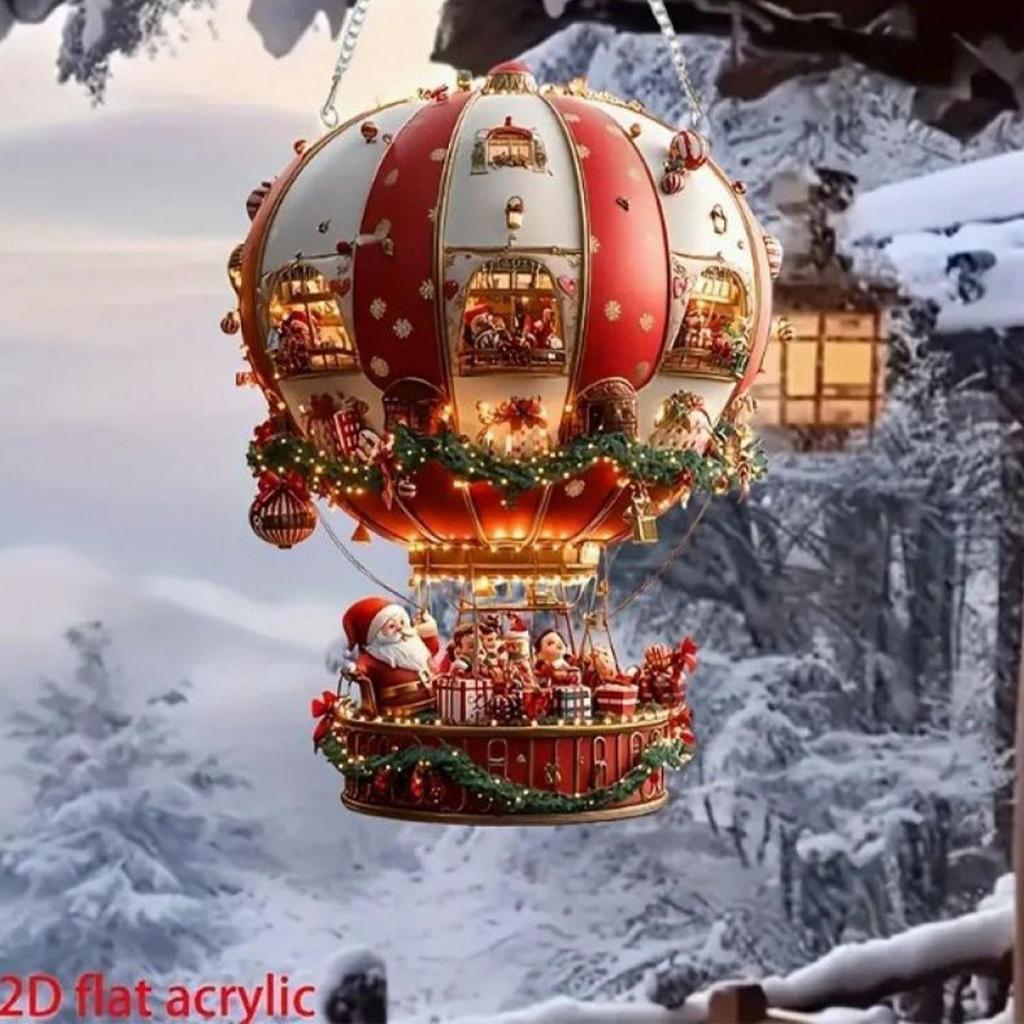 2D Santa Hot Air Balloon Acrylic Christmas Decorations Fantasy Indoor Decoration Sunlight Catching Art Tabletop Scenery Ornament