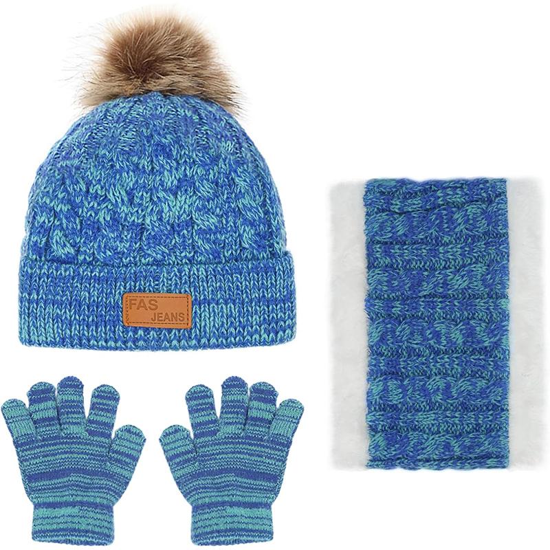 3PCS/set Kids Hat Scarf Gloves Set Baby Winter Warm Girls Boys Pompom Beanie Cap
