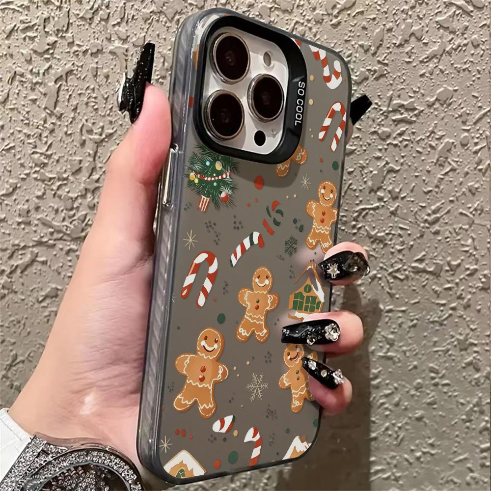 Cute Gingerbread Man Christmas Phone Case For iPhone 17 16 13 12 11 14 15 Pro Max Luxury Electroplate Silver Shockproof Cover