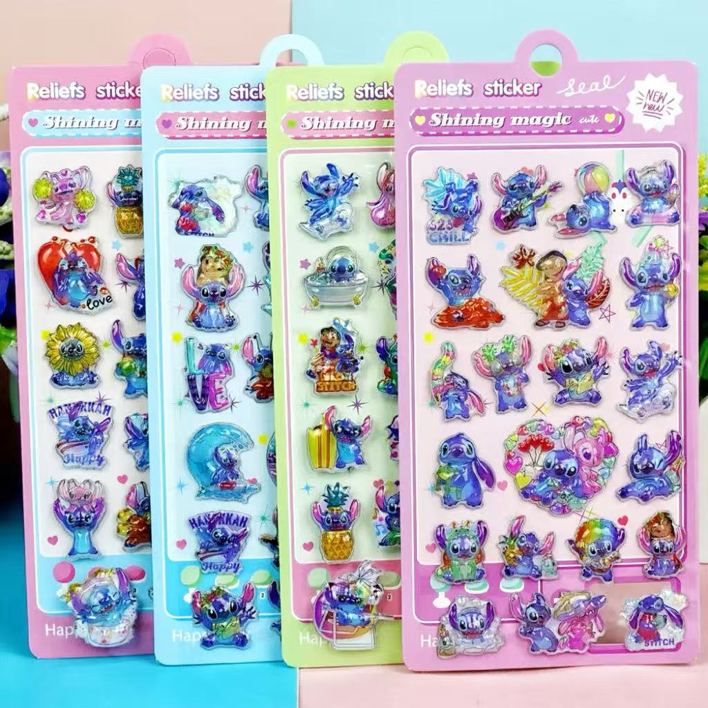 

New Kawaii Stitch 3D laser embossed water drop sticker cartoon decorative sticker office stationery DIY