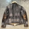 Replica RL retro casual fur integrated men's lapel oblique zipper heavy wash make old fur integrated coat
