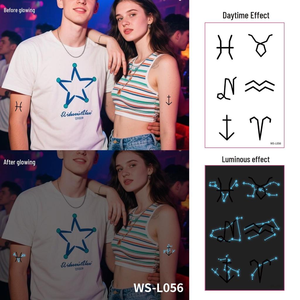 Blue Luminous Tattoo Stickers - Glowing Constellations for Music Festivals & Parties