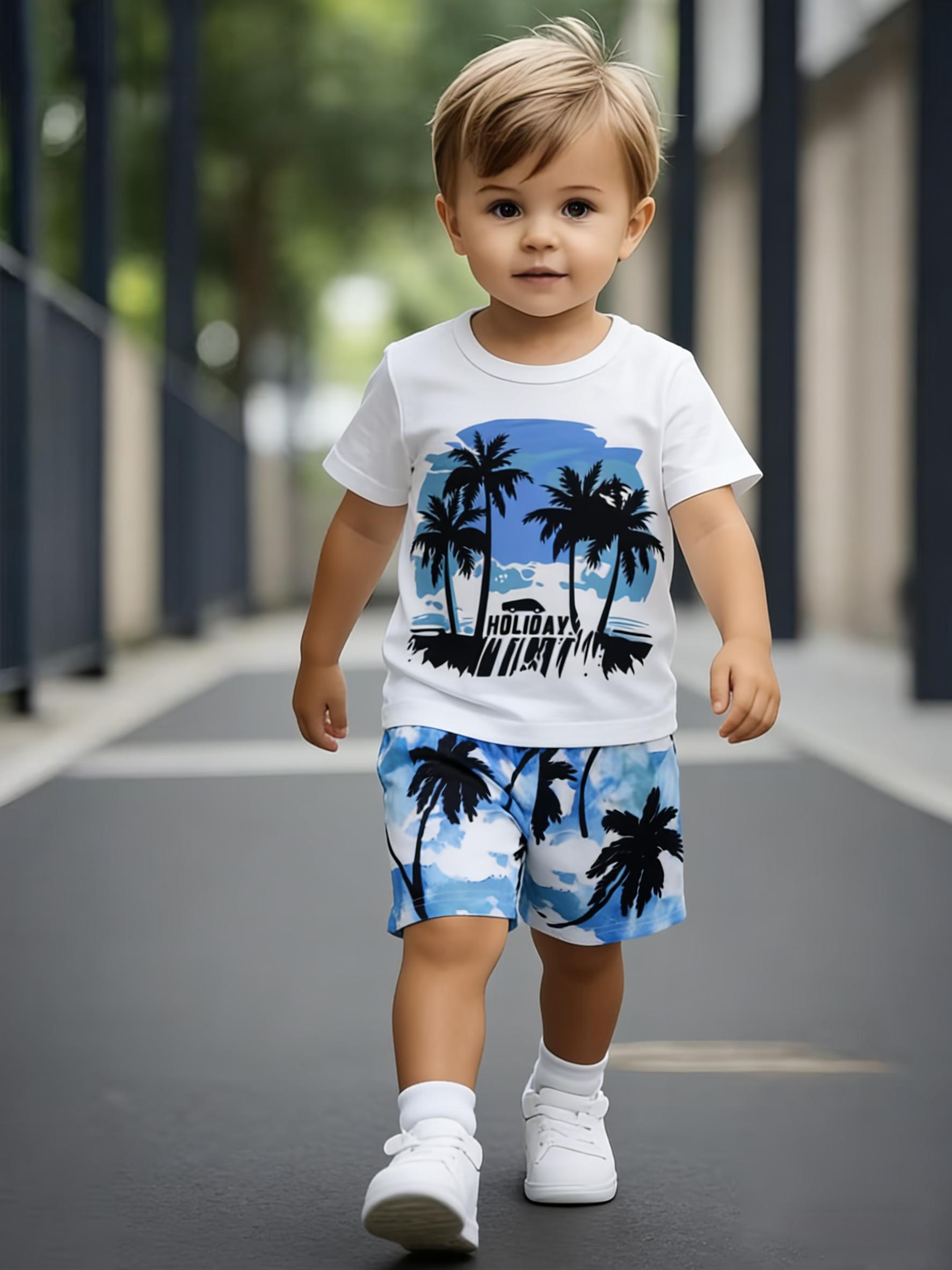 

Toddler Boys Cool Tropical Coconut Tree 2-Piece Outfit, Summer Holiday Themed Clothes for Kids, Perfect for Playwear & Outdoor 1-2Y белый