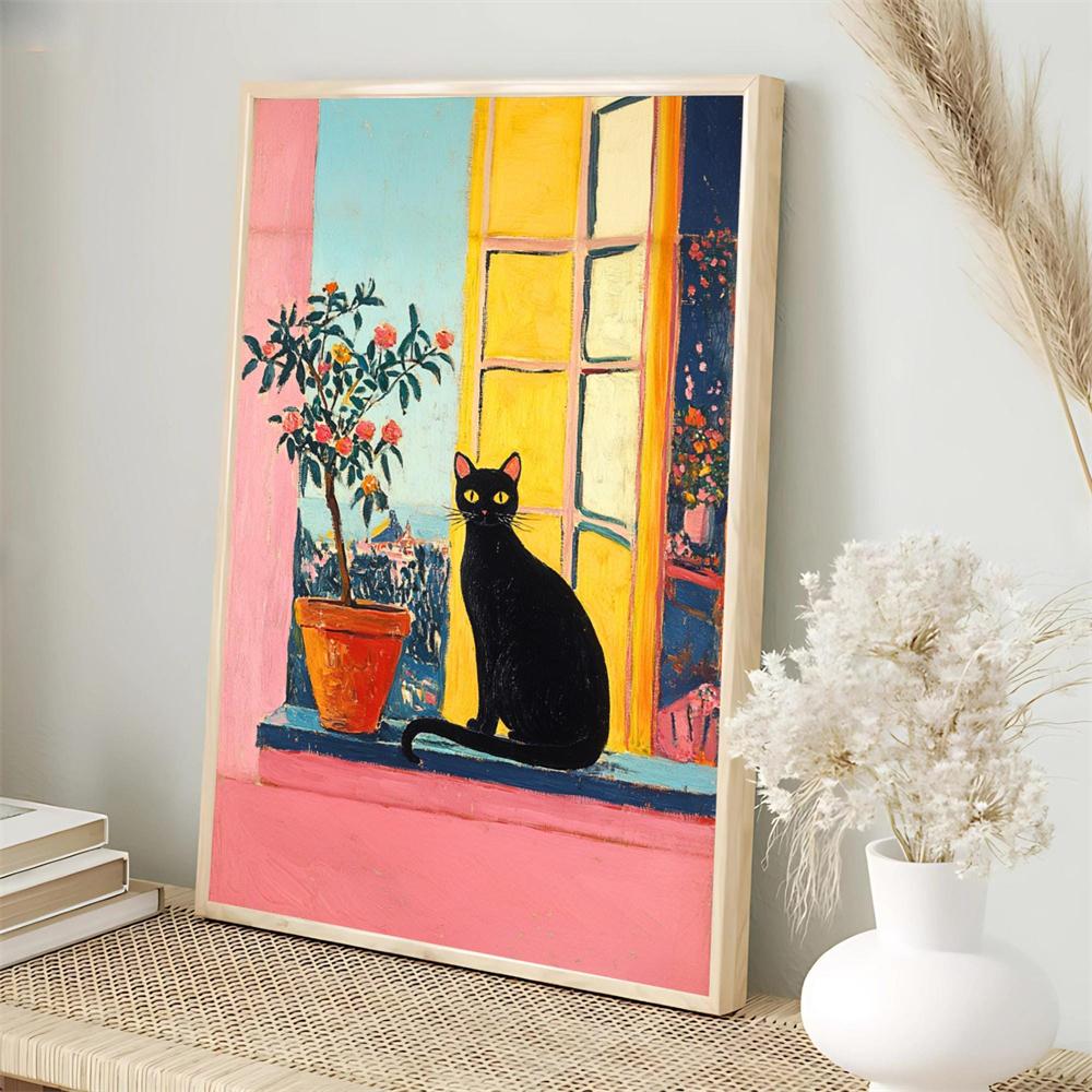 Henri Matisse Plakát s kočkou Barevný Fauvismus Umělecký tisk Moderní nástěnné umění Plakáty Matisse Otevřené okno Plakát Kočka u okna Malba