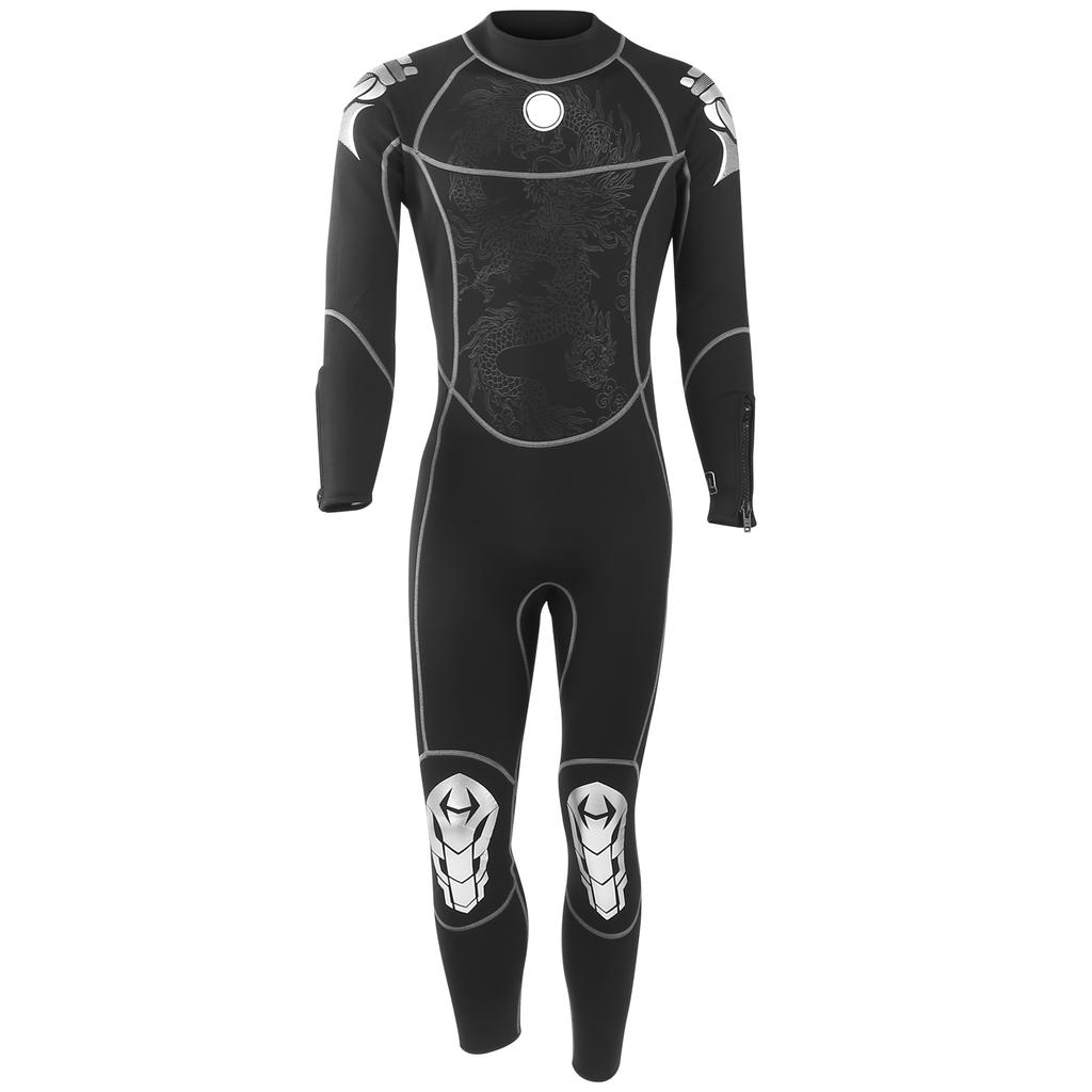 3mm Diving Suit Wetsuit Jumpsuit Long Sleeve Sunscreen Back Zipper Dragon Pattern XL Size