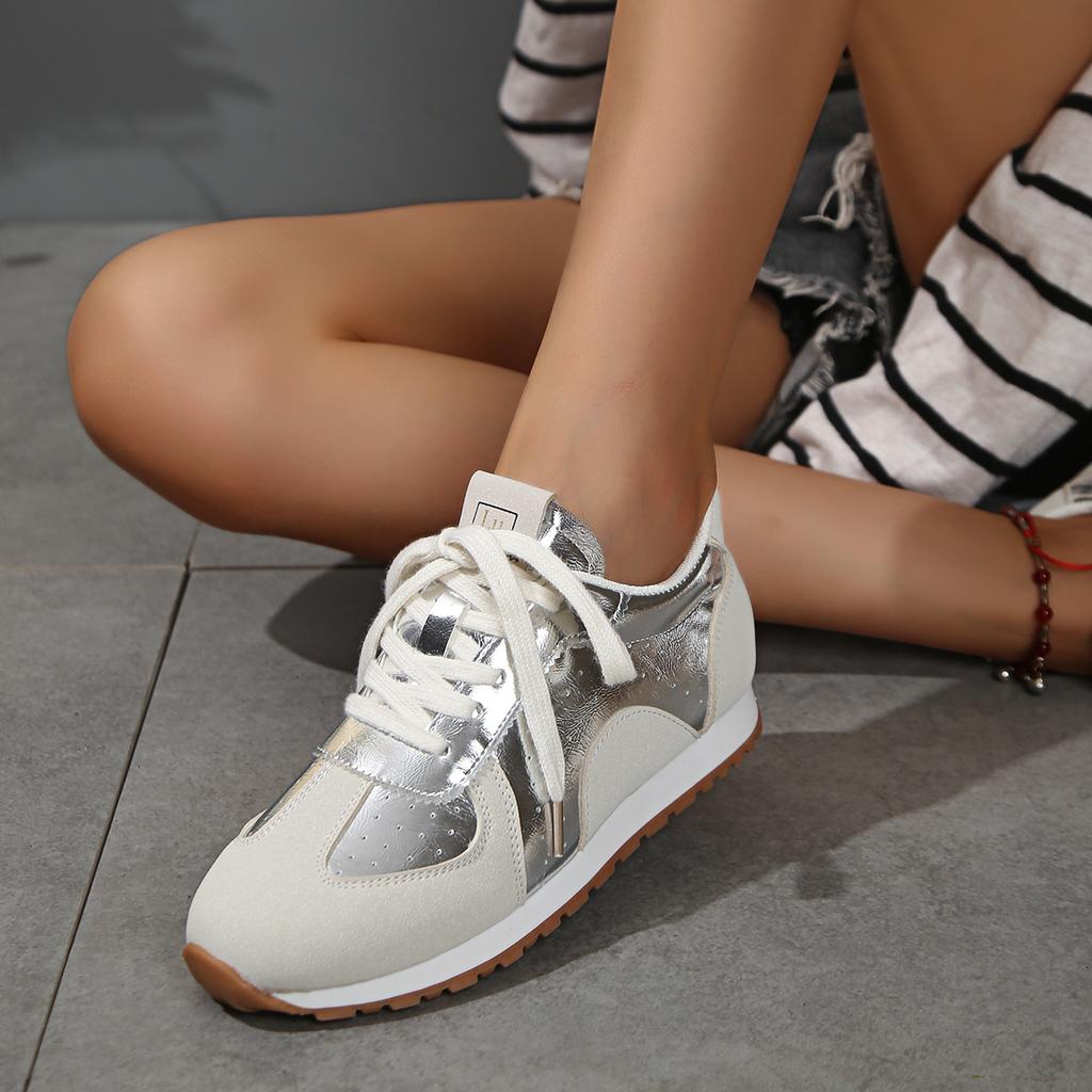 Women's Sneakers 2025 Spring/autumn Silver Casual Flat  Sneakers Female New Women  Casual Comfortable Vulcanized Shoes 659