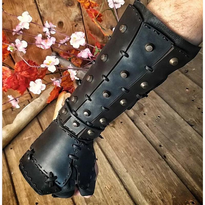 Guantes Brazalete Guerrero Vikingo Caballero Steampunk Medieval Gótico Remache Cordones Protector de Brazo Armadura Unisex Ropa de Cosplay Accesorios