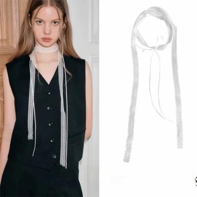 Thin Mesh Lace Clavicle Scarf Flower Pattern Clavicle Chain Ribbon Choker Necklace  Daily Wear