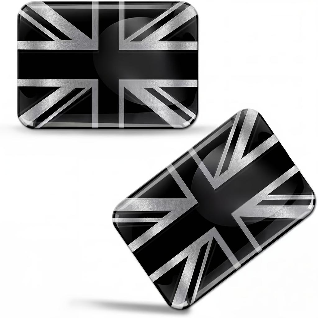 2 X 3D kupolové samolepky Decals UK Spojené království Vlajka Union Jack Velká Británie Auto Motocykl Helma Černý Stříbrný Znak na auto