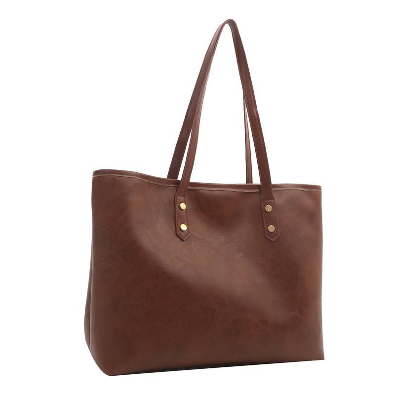 Elegant Black White Brown Pu Large Capacity Tote Bag For Women Stylish Casual Spring