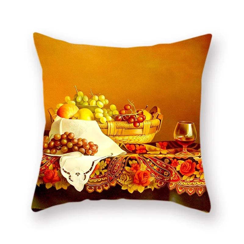 Retro Oil Painting Vase Flower Series Decorative Polyester Throw Pillowcase Living Room Sofa Car Square Cushion Cover Home Decor